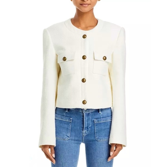 FRAME 100% cotton textured cropped blazer in cream NEW - Picture 1 of 13